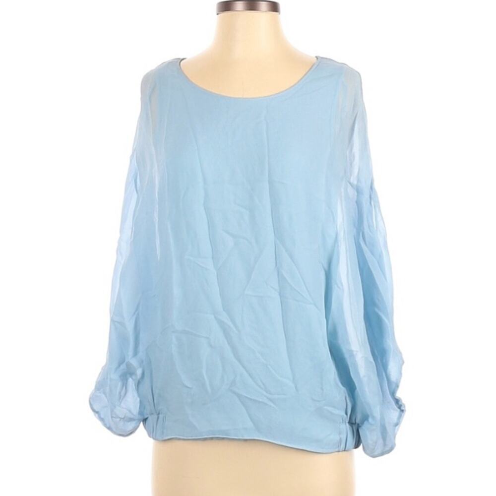 Diane Von Furstenberg Blue Silk Boxy Fit Blouse Women S Lagenlook Batwing Sleeve
